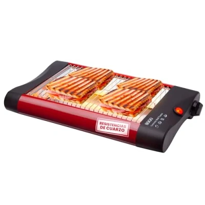 Imagen de Sogo Tostadora plana horizontal de Pan y Bollería Tostador Eléctrico con Resistencias Cuarzo (4 Rebanadas, Rojo)