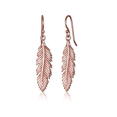 Imagen de Elli Pendientes modernos para mujer con colgantes forma de pluma estilo Boho, fabricados en plata ley 925 chapados oro rosa