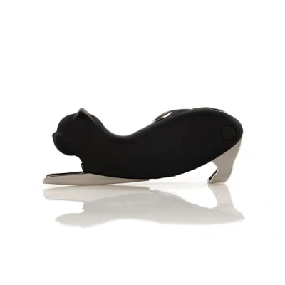 Imagen de Qpractiko Sacacorchos en Forma de Gato Acero Inoxidable Pulido Espiral Teflón Anti Adherente Sistema Dos Tiempos Incluye Cuchilla y Abrechapas
