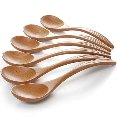 Imagen de Cuchara de madera, Set 6 Madera Cocina Natural Juego Cucharas Sopa Agitador Mezcla Utensilios para Niños