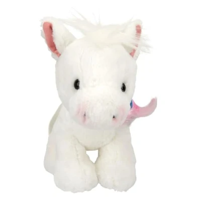 Imagen de Depesche 12939 Miss Melody Blanco, con Trenza en Rosa y Azul, Aprox. 20 cm de Altura Caballo Peluche, Multicolor, One Size