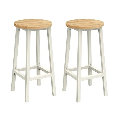Imagen de VASAGLE Taburete de Bar, Juego 2, Sillas Cocina con Estructura Metal, Fácil Montaje, Reposapiés, para Cocina, Salón, Comedor, Beige Roble y Blanco Clásico LBC032W09