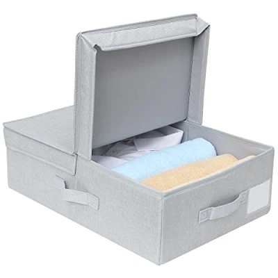 Imagen de Amonsen Armario Plegable Cubo de Almacenamiento Plano con Tapa, Especial para Organizador Espacio Delgado, Gris Claro