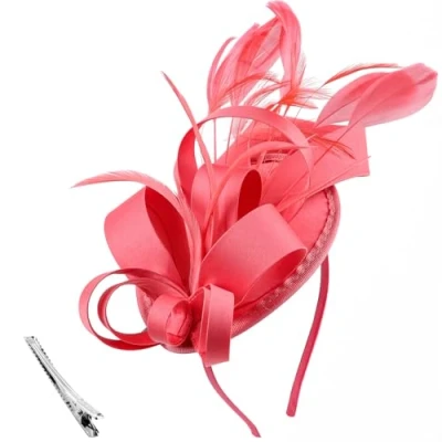 Imagen de DRESHOW Tocados Sombrero Cintas Plumas en Una Diadema Clip Cóctel Fiesta de té Sombreros para Niñas y Mujeres