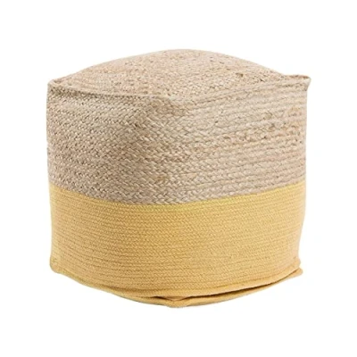 Imagen de Beliani Puf de algodón Yute Beige Amarillo 44 x cm EPS otomana Boho Moderno Kirama