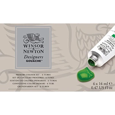 Imagen de Winsor &amp; Newton Designers Gouache Set de profesional 6 tubos 14ml, colores surtidos, para diseño, ilustración, artes gráficas