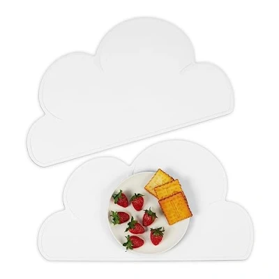 Imagen de Relaxdays Manteles Individuales Infantiles, Set de 2, Nube, Antideslizantes, Lavables, 47,5 x 26,5 cm, Blanco, Silicona