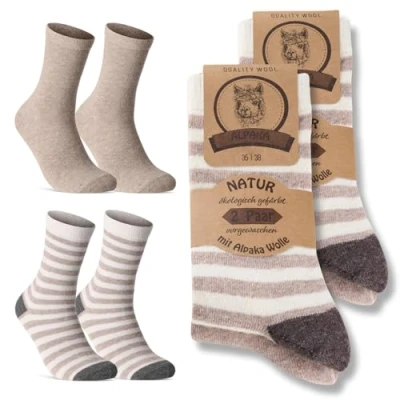 Imagen de 4 pares de calcetines alpaca para hombre y mujer, invierno cálidos lana, beige, 35 38