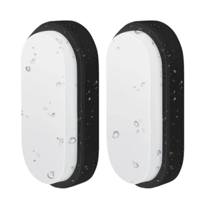 Imagen de ANWIO 2x 14W Apliques Pared Impermeable Ovalada para Exteriores Interiores, IP54 PIR Luz Blanca Neutra 4000K 980LM, Lámpara Baño Cocina Pasillo Garaje o Taller. Negro.