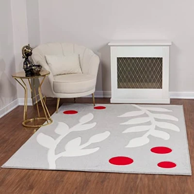 Imagen de Livabliss Alfombra Abstracta Dijon Salón Grande, Habitación, Dormitorio Salon Pelo Corto, Suave y Lujosa Facil de Cuidar Grande 120x170cmGris, Rojo Oscuro, Blanco