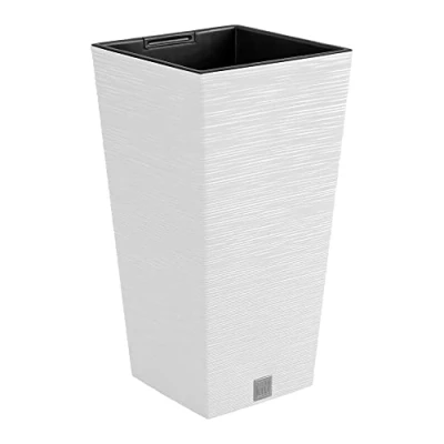 Imagen de Macetero color blanco, con depósito, colección FURU, de 26,5x26,5x 50cm, capacidad 11L.