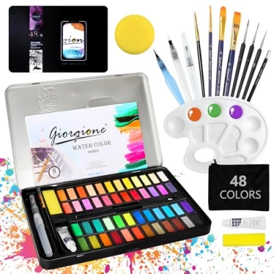Imagen de YUTUY Juego de Acuarelas Profesionales 48 Colores,Set Pintura Acuarela,Incluyendo Pincel y Pinceles Agua,Paleta Acuarela,etc,para Principiantes