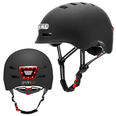 Imagen de gridinlux® Casco Safe &amp; GO Negro Talla M Luz Frontal y Trasera Bicicleta Patinete Movilidad Urbana Unisex Certificado Europeo CE RoHS