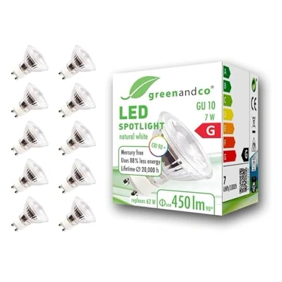 Imagen de 10x Spot LED greenandco® IRC90+ GU10 4000K 36 7W (corresponde a 62W) 450lm SMD 230V AC, sin parpadeo, no regulable