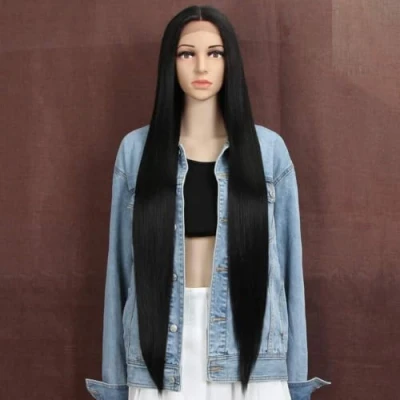 Imagen de Style Icon Lace Front Wigs Pelucas De Cabello Liso Sedoso Con Frente Encaje Súper Largo Para Mujeres Sintéticas Reemplazo Suave 37/93cm