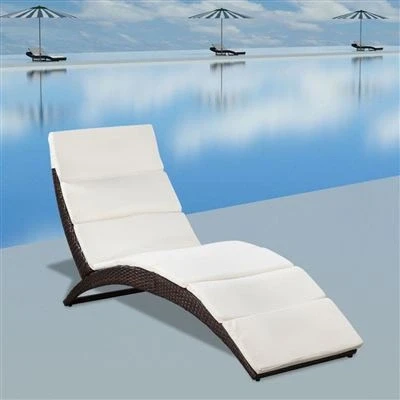 Imagen de vidaXL Tumbona Plegable de Jardín con Cojín Incluido Poli Ratán Sintético Marrón Asiento Exterior Hamaca Silla Material Tipo Mimbre