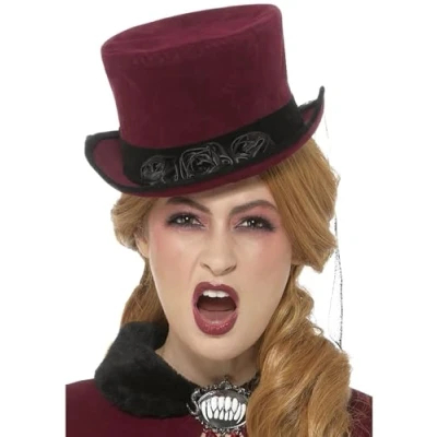 Imagen de Smiffys Sombrero deluxe de vampiresa victoriana, Burdeos, con velo