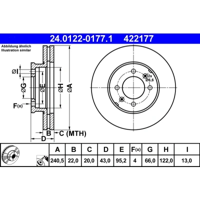 Imagen de ATE 24.0122 0177.1 Disco de freno 240,5 22,0 4 95,2 ventilado revestido MG: MG TF Cabrio, MGF Cabrio
