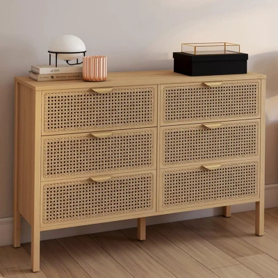 Imagen de Cómoda de caña madera con 6 cajones