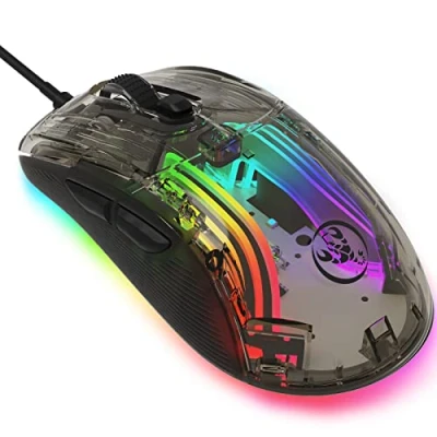 Imagen de KUIYN Ratón Transparente 383 Pro X400, Mouse Ultraligero con Cable, de Cristal, 13 Ratones retroiluminados RGB, 6 Programa Marco dpi 12800 Ajustables, aerox Modelo óptico USB
