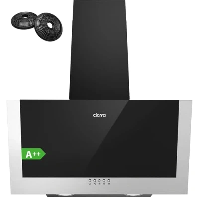 Imagen de CIARRA CB6736CBK Campana Extractora 60cm Clase A++ 350m3/h 3 Velocidades Potencia Recirculación Interna por Filtro de Carbono Bajo Extractor Cocina Consumo Cristal y Acero inoxidable