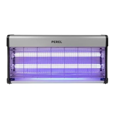 Imagen de Perel Eliminador de Insectos eléctrico, 180º, LED UV, Rejilla 2800 V, Bandeja colectora extraíble, 150 m², Negro