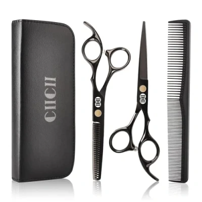 Imagen de CIICII Tijeras Peluqueria Profesional, 8Pcs de Peluqueria/Tijeras Entresacar &amp; Cortar Pelo Peines (6.7 Pulgadas/Negro) para Corte Bricolaje