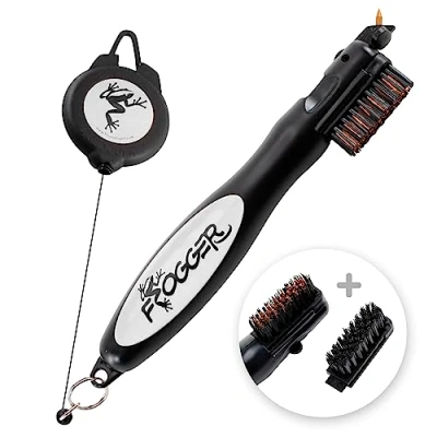 Imagen de Frogger BrushPro limpiador de palos golf con agarre ergonómico y cordón retráctil, cepillo resistente ranuras tecnología avanzada limpieza para golfistas profesionales