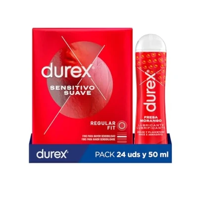 Imagen de Durex Preservativos Finos Sensitivo Suave 24 condones + Lubricante Fresa 50 ml