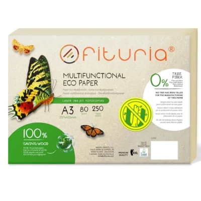 Imagen de Papel Reciclado A3 de 80gr, 250 Folios 100% Fabricado con Reciclado, Paquete Hojas DIN A3, Color Natural Apto para Impresora Laser e Inkjet Ofituria (250 hojas)