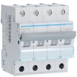 Imagen de Hager MUN625A Interruptor Automático Magnetotérmico Serie MU, 3P+N, 25A, curva C, 6KA