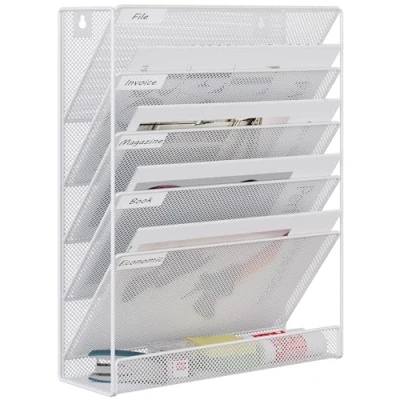 Imagen de EasyPAG Bandeja de malla A4 6 niveles para colgar en la pared, organizador correo, revistas, color blanco
