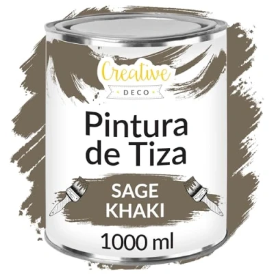 Imagen de Creative DECO 1L Caqui Salvia Pintura a la Tiza para Muebles Chalk Paint Madera Mate y Lavable sin Lijar Renovación, Decoración, Manualidades Posible Efecto de Barrido Gradiente