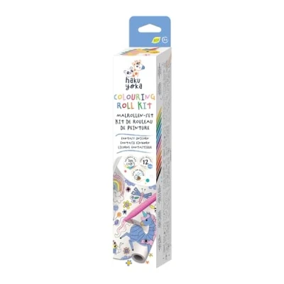 Imagen de Haku Yoka 6303068 Juego de ceras, rollo pintura unicornio, 12 tizas colores con página autoadhesiva para colorear, niños a partir 3 años