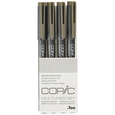 Imagen de COPIC Multiliner Set, Gris cálido, 4 Fineliner en varios grosores de trazo, lápices dibujo con punta fina y tinta pigmentada resistente al agua
