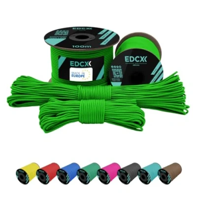Imagen de EdcX 2 mm Nylon Paracord 275 (15, 30, 50 and 100 m) 100% Rope, 3 Strand Cord, Cord in Many Colours (Neon Green, 15