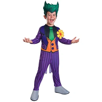 Imagen de Rubies Disfraz Joker Clásico para niños y niñas, Traje completo con cubrebotas accesorio la cabeza, Oficial Warner Bros, DC Comics Halloween, Carnaval, Fiestas