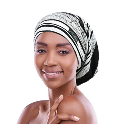 Imagen de FocusCare ADJUST 4 Gorro de dormir ajustable con forro satén para rastas, pelo rizado, Talla L, única Coffee ]