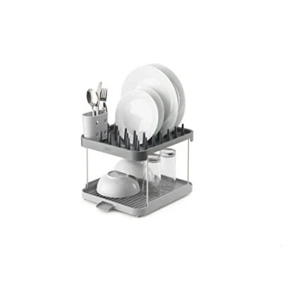Imagen de Joseph Duo Escurreplatos 2 Niveles sobre Fregadero, Escurridor Platos De Cocina con Soporte para Utensilios y Caño Drenaje, Plastico, Gris