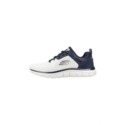 Imagen de Skechers Seguimiento Más Amplio, Zapatillas de Deporte Hombre, Malla Poliuretano Ingeniería Blanca Rota con Ribete Azul Marino, 43 EU