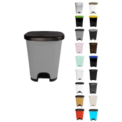 Imagen de JARDIN202 Cubo basura plástico moderno Apertura con pedal reciclar 27 litros (Negro Gris)