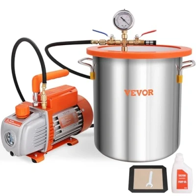 Imagen de VEVOR Kit de Cámara Vacío 5 Galones y Bomba 100 L/min Desgasificación al con Tapa Vidrio Templado 150 W 1/5 HP 1 Etapa Botella Aceite 250 ml