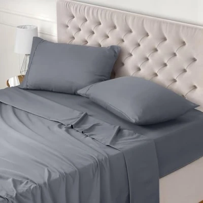 Imagen de Utopia Bedding Juego de Sabanas 4 Piezas 160x200 Poliéster Microfibra Cepillada Sábana Bajera, Plana y 2 Fundas Almohada 50x75 (Cama 160, Gris)