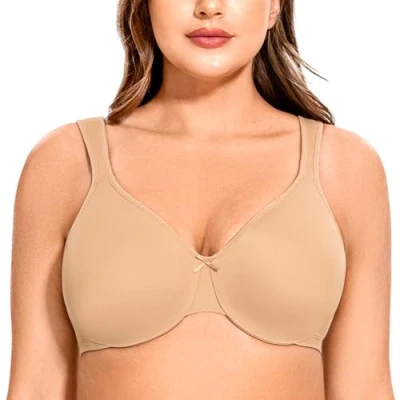 Imagen de MELENECA Sujetador minimizador sin Costuras, con Aros, Cobertura Completa, Talla Grande, para Mujer Almendra 85G