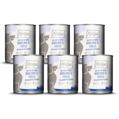 Imagen de MjAMjAM Comida húmeda Premium para Perros Duo de suculento Pollo y Trucha con calabacín al Vapor, Pack 6 (6 x 800 g), sin Cereales Extra Carne