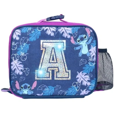 Imagen de Disney Stitch Lonchera infantil personalizable, bolsa de almuerzo aislada para niñas, escolar color morado