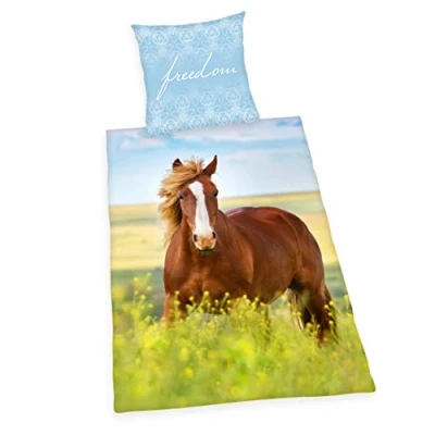 Imagen de Herding Young Collection Juego de Funda nórdica y Almohada (140 x 200 cm 70 90 cm, algodón), diseño Caballo, Algodón Franela., Multicolor, Deutsche Größe