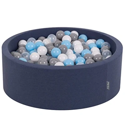 Imagen de KiddyMoon 90X30cm/200 Bolas ∅ 7Cm Piscina De para Ninos Hecha En La UE, Azul Marino:Gris/Blanco/Transparente/Azul Claro