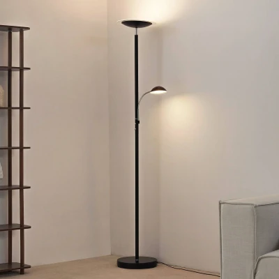 Imagen de LED lámpara de pie &#039;Malea&#039; (Moderno) en Negro hecho Metal e.o. para Salón &amp; Comedor (2 llamas,) Lindby pie,