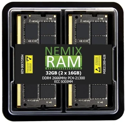 Imagen de NEMIX RAM Kit de memoria NAS SODIMM sin búfer 32 GB (2 x 16 GB) DDR4 2666MHZ PC4 21300 2Rx8 1.2V 260 pines ECC compatible con Synology D4ECSO 2666 16G